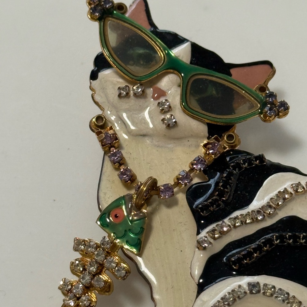 Vintage lunch at the Ritz Cat Brooch & enhancer. Gold plated. - Picture 3 of 6